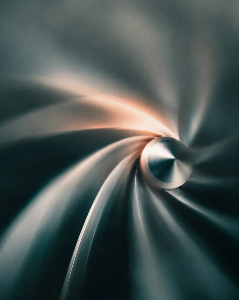 Abstract turbine blades in polished metal with warm copper light