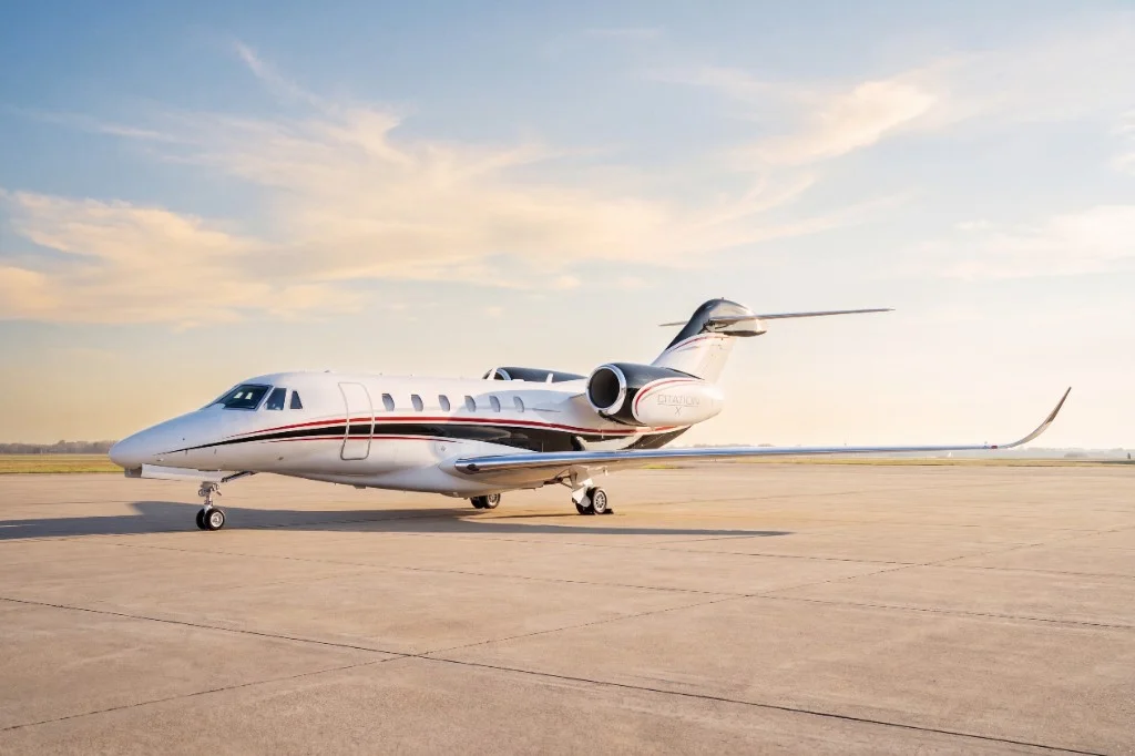 Citation X on the ramp at golden hour