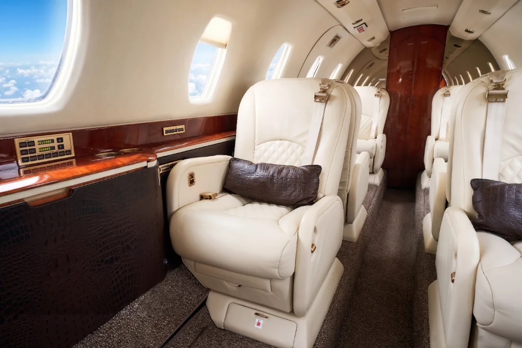 Citation X cabin divan and window detail